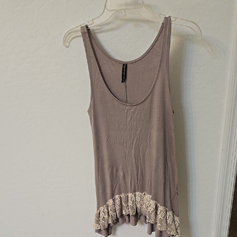 Lily Bleu Taupe Tank Top with Lace Hem